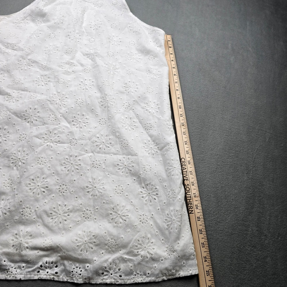 Womens White Cotton Floral Eyelet Halter Mini Dress XL Sleeveless A-Line Summer - Picture 3 of 11